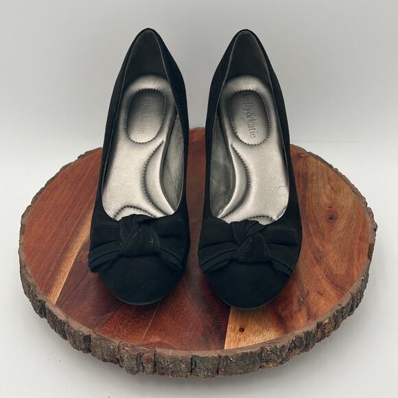 Kelly & Katie Velvet Bow Pumps Heels Size 8 Black Going Out Holiday Coquette EUC - Picture 4 of 10